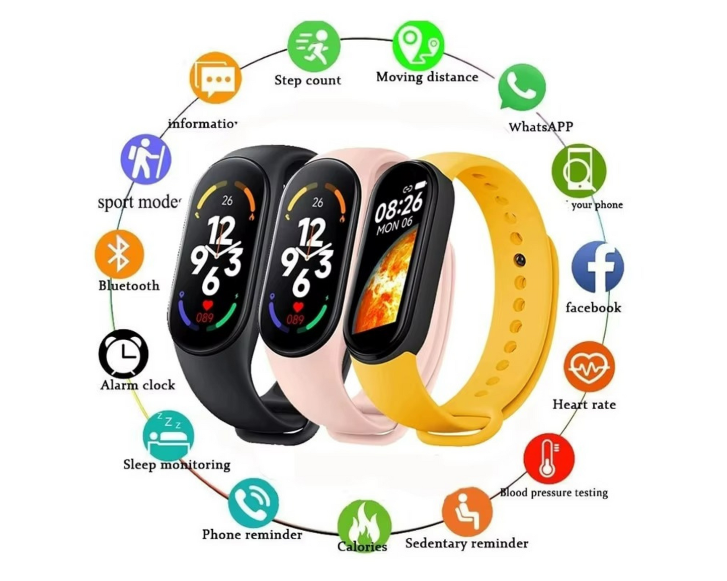 Rockman M8 Smart Sports Watch Waterproof Wristband - Pink