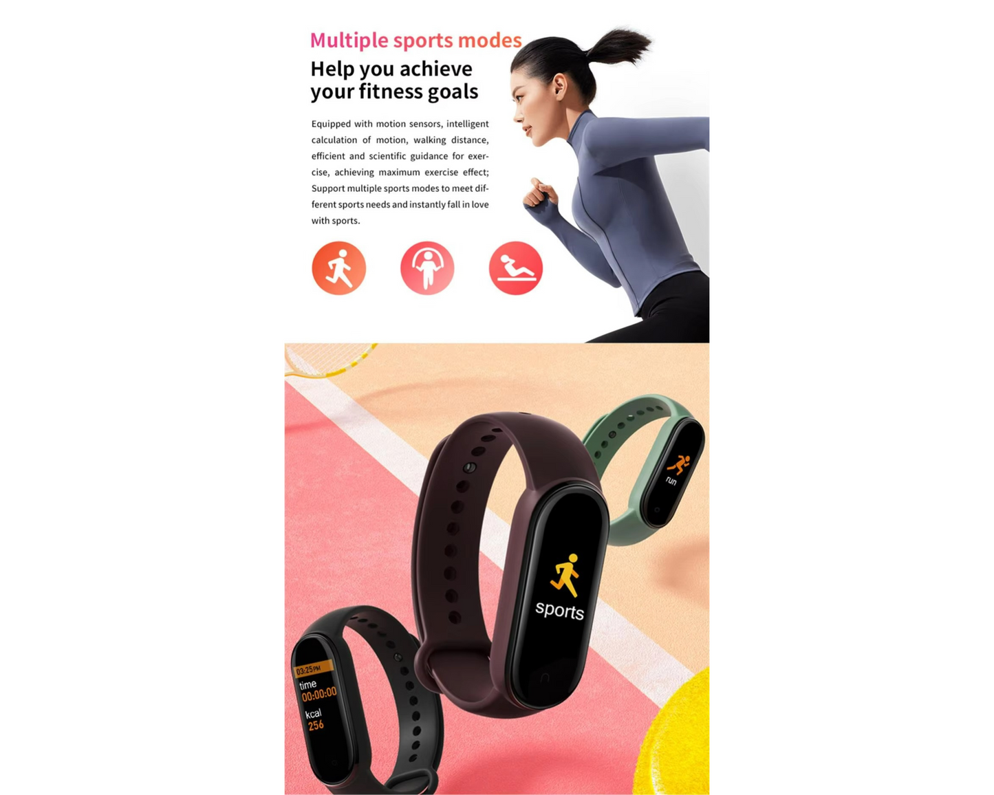 Rockman M8 Smart Sports Watch Waterproof Wristband - Pink