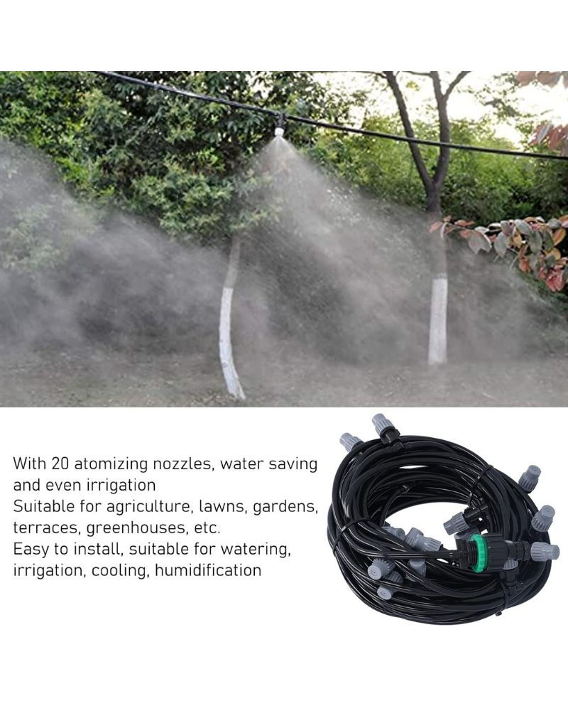20m Garden Spray Irrigation Kit 20 Adjust Nozzles,Water-Saving Hose System