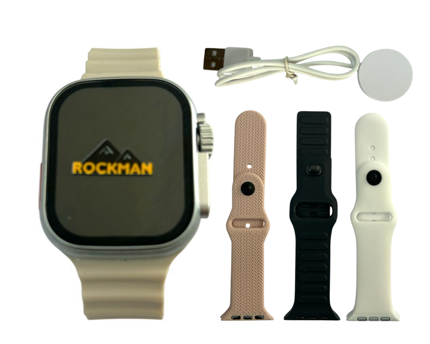 Rockman T900 Ultra Fitness watch with Black, Beige, White & Pink