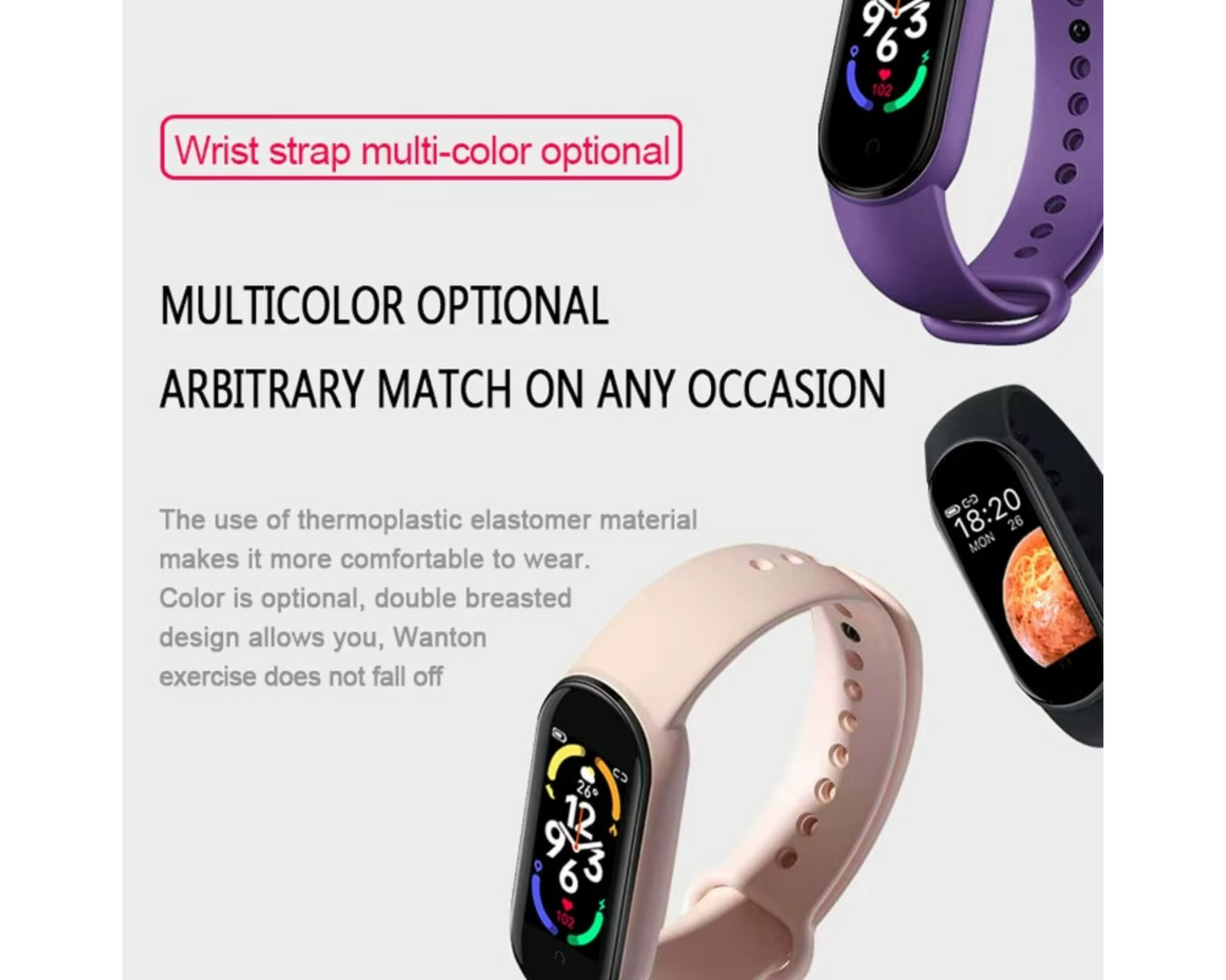 Rockman M8 Smart Sports Watch Waterproof Wristband - Pink