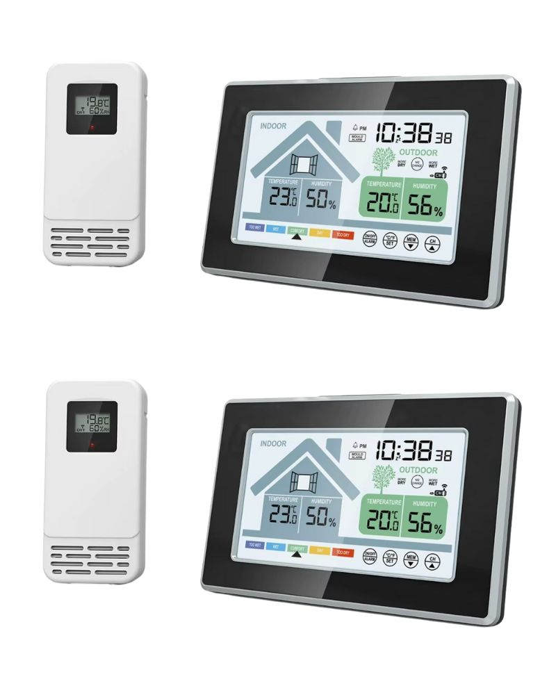 Wireless Indoor/Outdoor Thermometer Hygrometer with Colour Display Pack of 2
