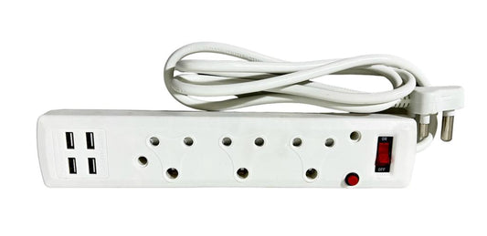 3 Way16Amp 250v Multi-Plug With 4 USB Outputs