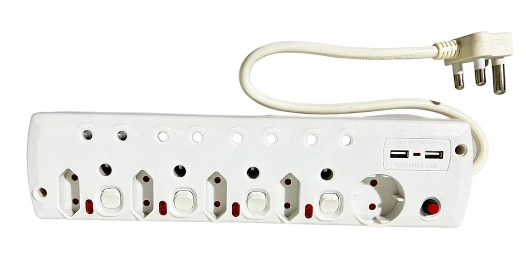 9 Way Multi-Plug 16Amp 250v With 2 USB Output