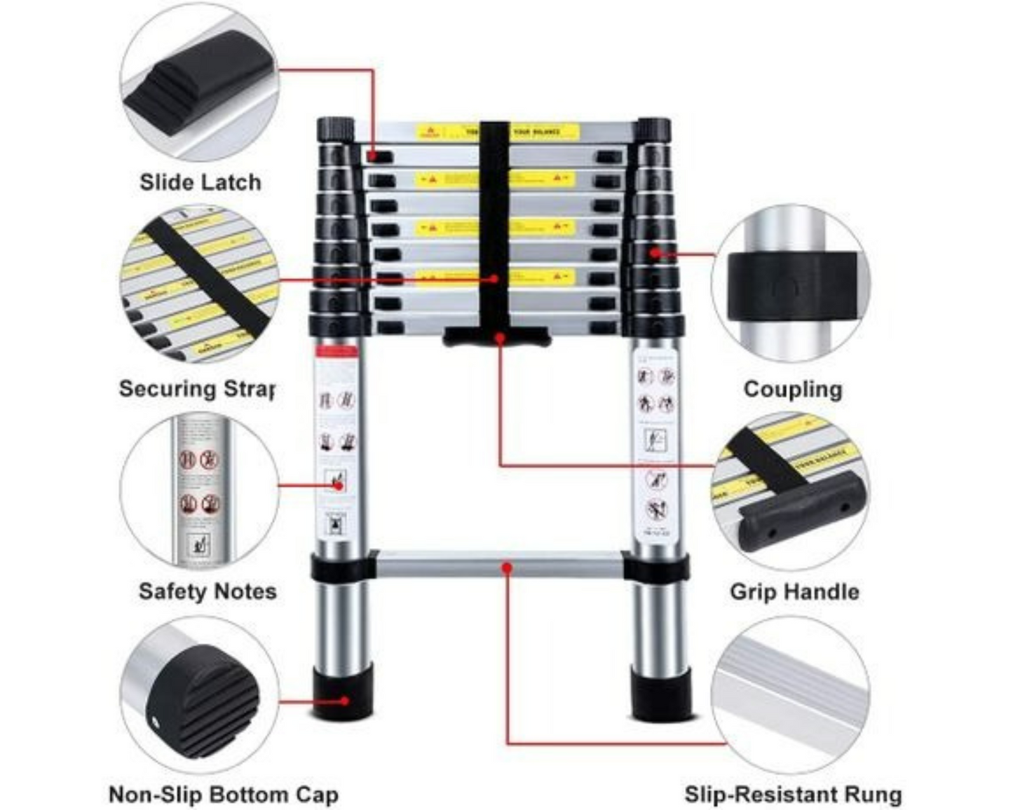 Sosolar 2.6m Telescopic Stainless Steel Ladder