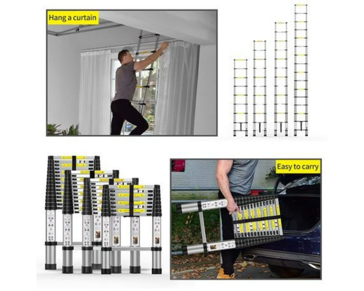 Sosolar 2.6m Telescopic Stainless Steel Ladder