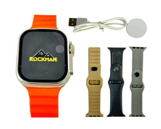 Rockman T900 Ultra Fitness watch with Orange, Beige, Black and Silver strap