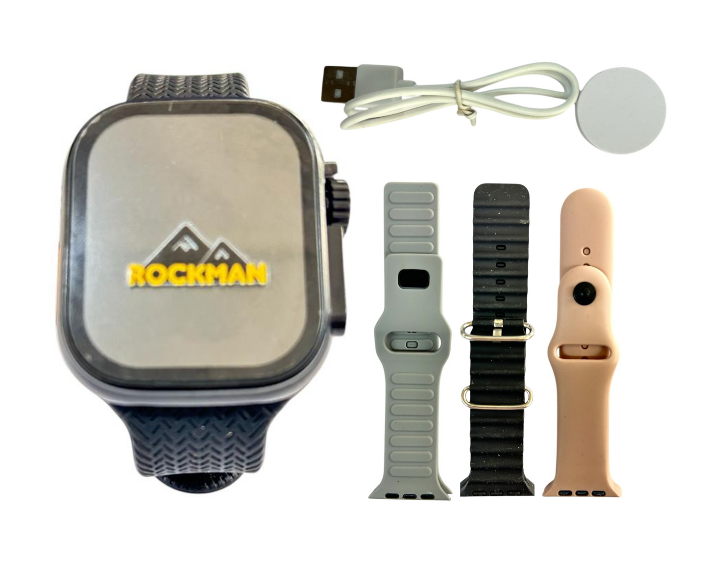 Rockman T900 Fitness watch with Black, Beige, Pink and Black strap