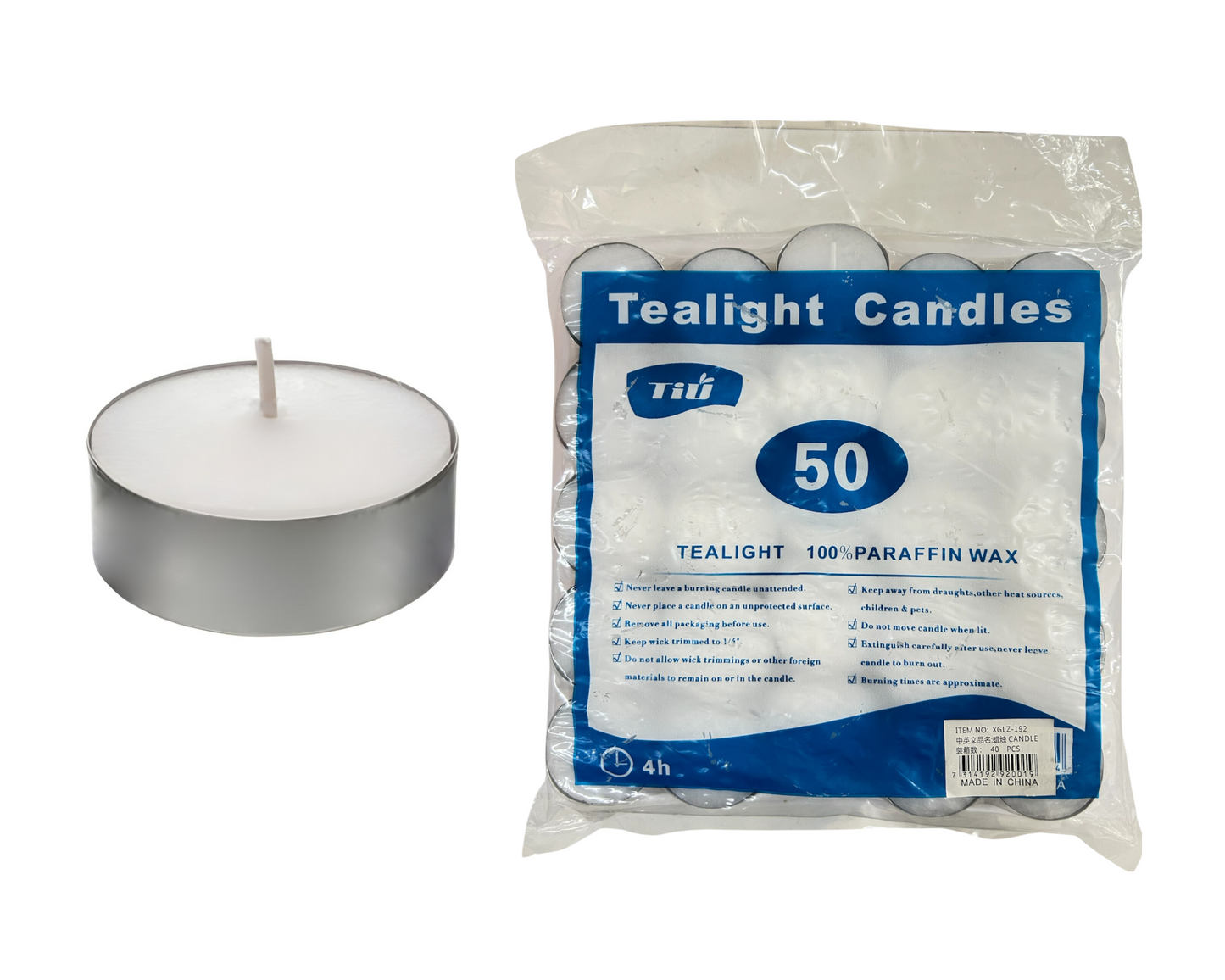 Tea light Candles Good Quality 4.5 Hour 50 pack -Unscented White