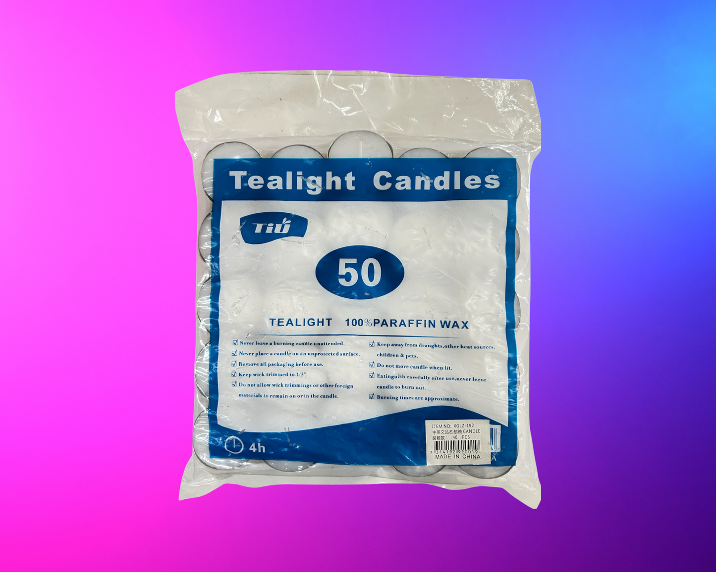 Tea light Candles Good Quality 4.5 Hour 50 pack -Unscented White