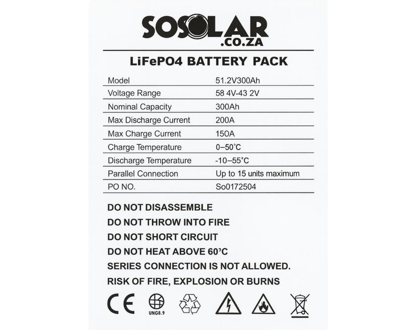 300Ah 48v (51.2v nominal) Lithium Battery