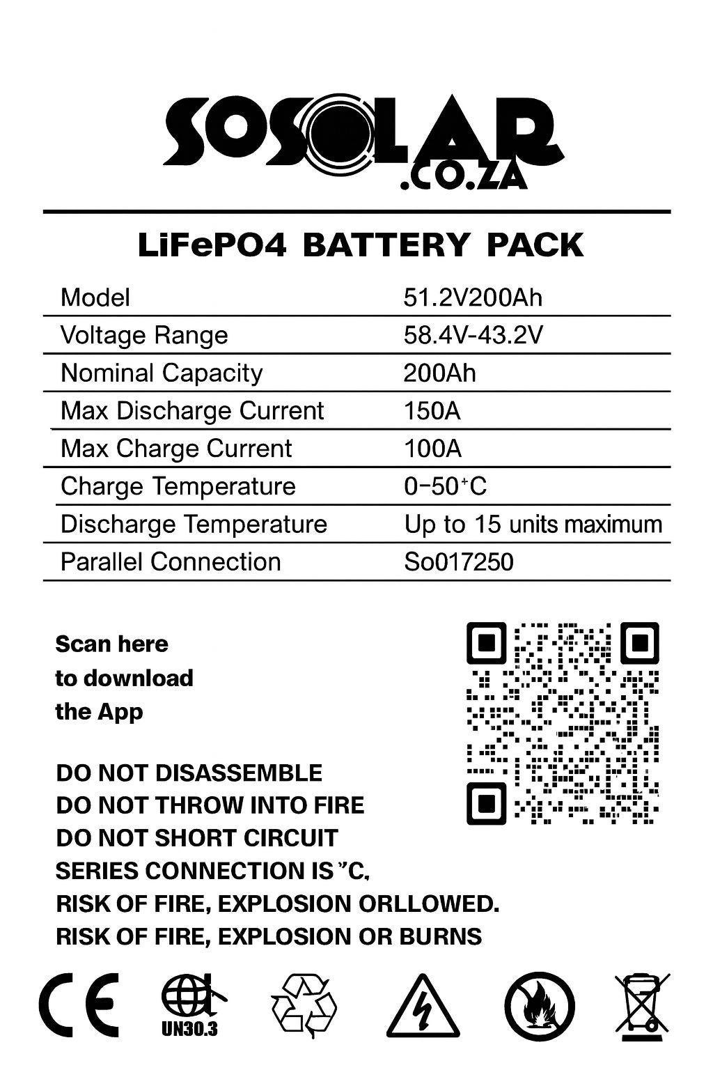 200Ah 48v (51.2vNominal) Lithium Battery