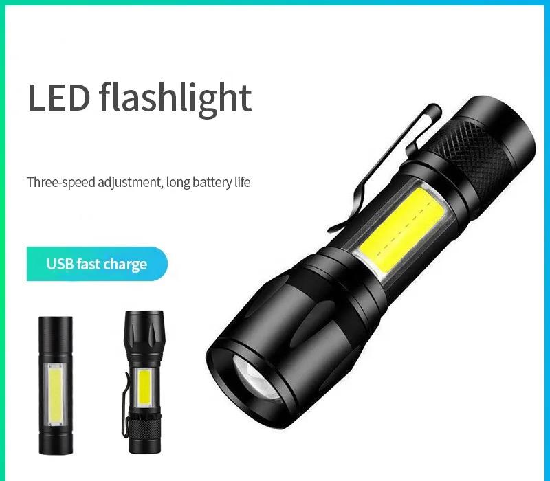 USB Rechargeable LED Mini Torch with Zoom Function - Pack of 2