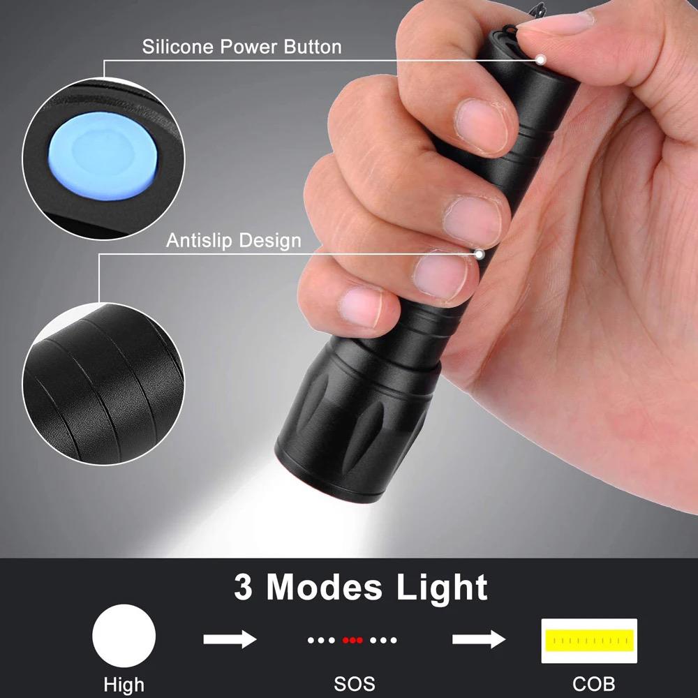 USB Rechargeable LED Mini Torch with Zoom Function - Pack of 2