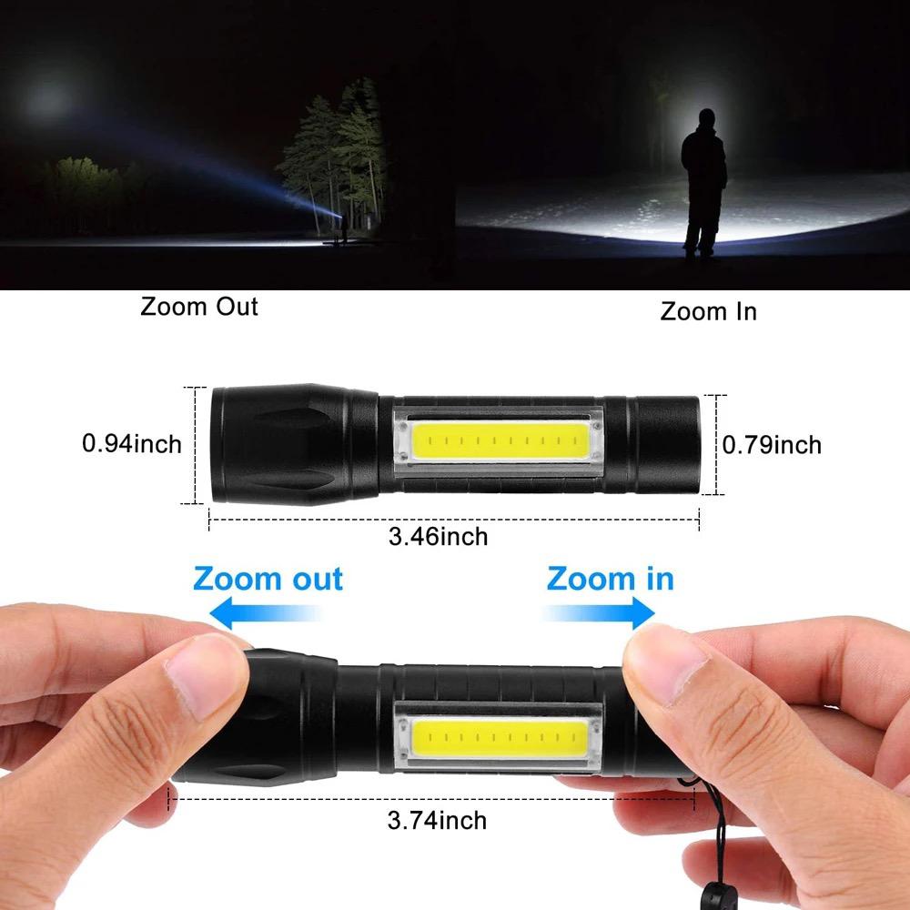 USB Rechargeable LED Mini Torch with Zoom Function - Pack of 2