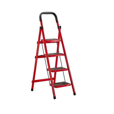 4 Step Ladder Red Stainless Steel – sosolar