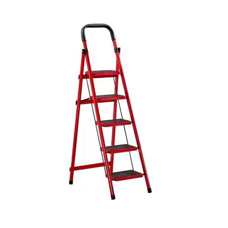 5 Step Ladder Red Stainless Steel