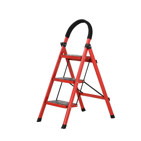 3 Step Ladder Red Stainless Steel